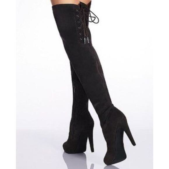Victoria’s Secret Colin Stuart Over-the-knee Boot steel gray suede platform 7.5 - Picture 1 of 11